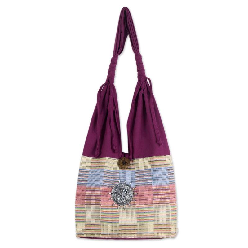 NOVICA Handmade Siamese Blush Fuchsia with Pastel Checkerboard Hobo Bag (Thailand)