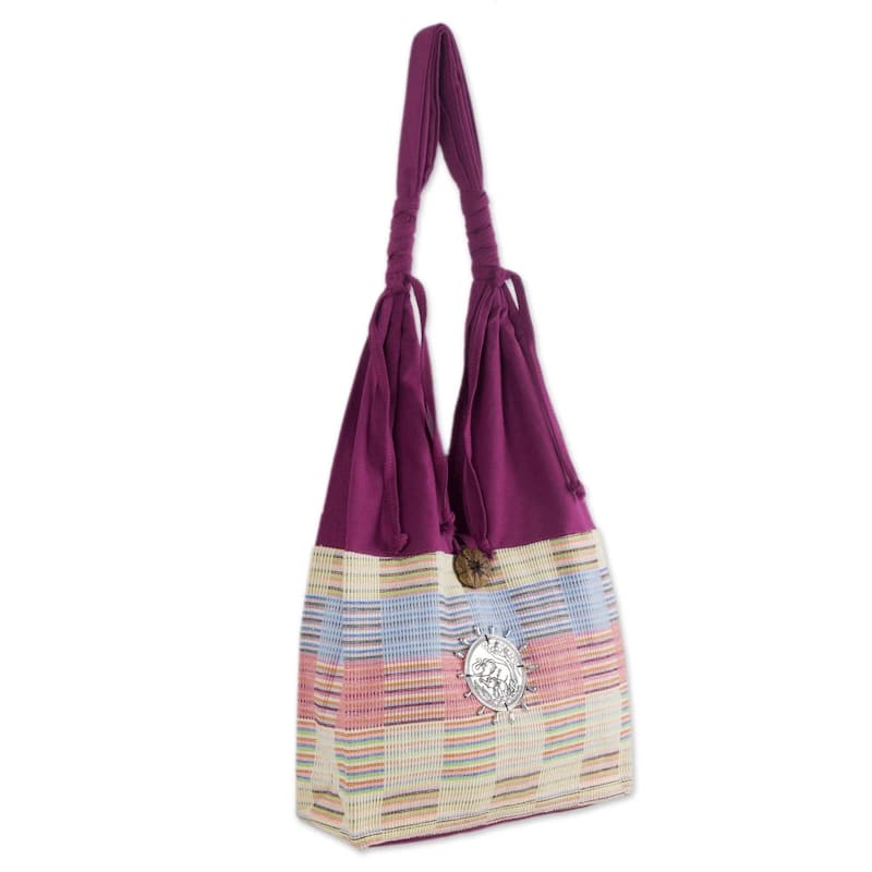 NOVICA Handmade Siamese Blush Fuchsia with Pastel Checkerboard Hobo Bag (Thailand)