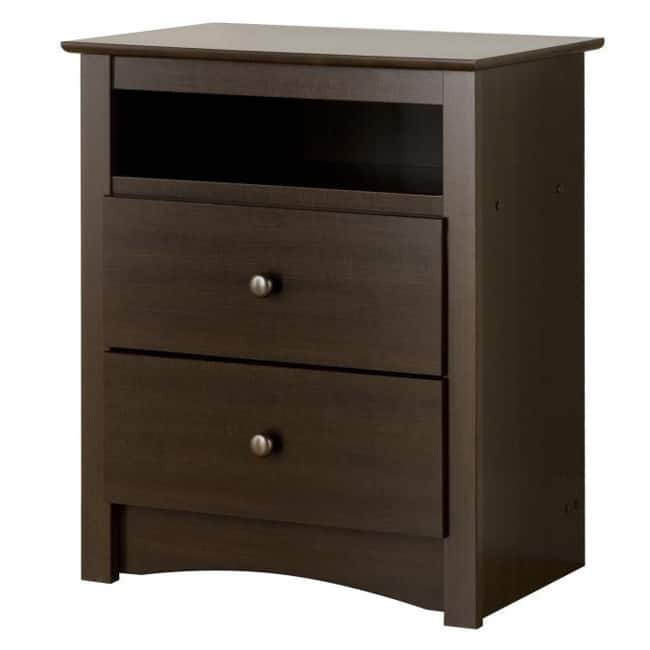 Prepac Fremont 2 Drawer Nightstand: Elegant Bedroom Furniture, Bedside Table with Open Shelf, Espresso