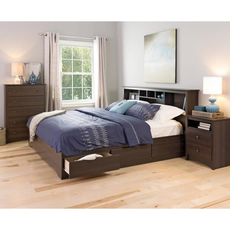 Prepac Fremont 2 Drawer Nightstand: Elegant Bedroom Furniture, Bedside Table with Open Shelf, Espresso