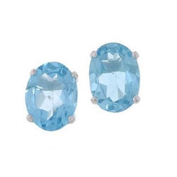 Kabella 14k White Gold Oval Blue Topaz Stud Earrings