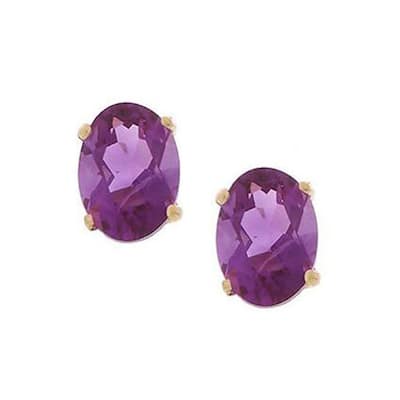 Kabella 14k Yellow Gold Oval Amethyst Stud Earrings