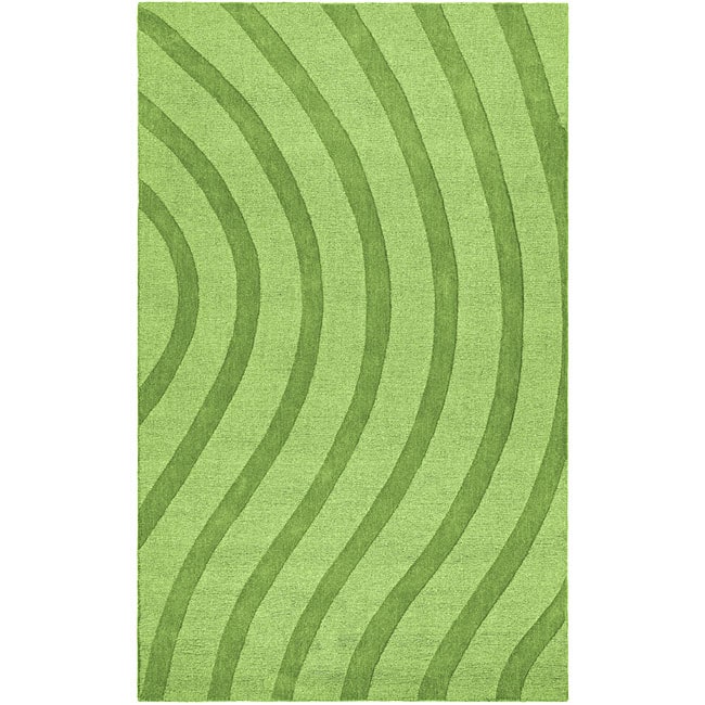 Hand tufted Green Waves Wool Rug (5 X 8)