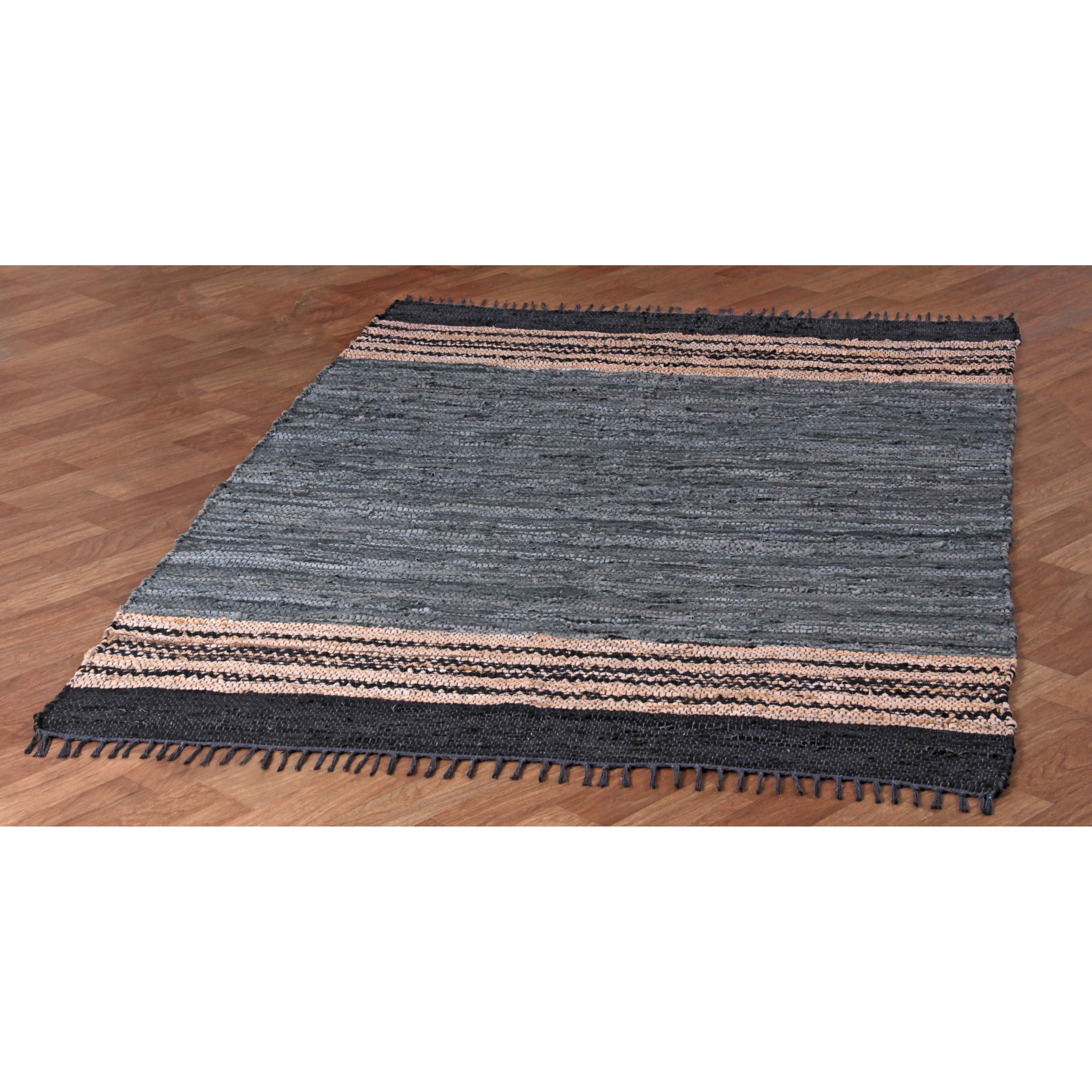 Gray 9 by 12-Feet Matador Leather Chindi Rug
