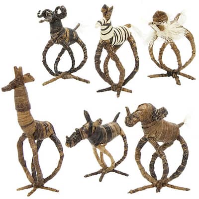 Handmade Banana Fiber Animal Napkin Rings, Set of 6 (Kenya)