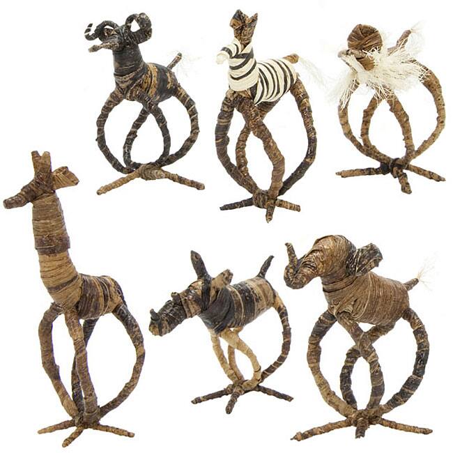 Handmade Banana Fiber Animal Napkin Rings, Set of 6 (Kenya)