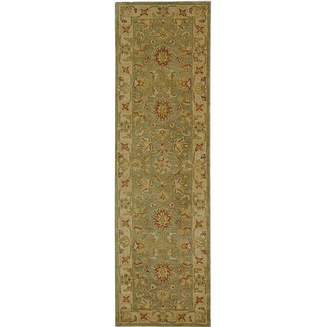 Handmade Antiquities Gem Green Wool Runner (23 X 14)