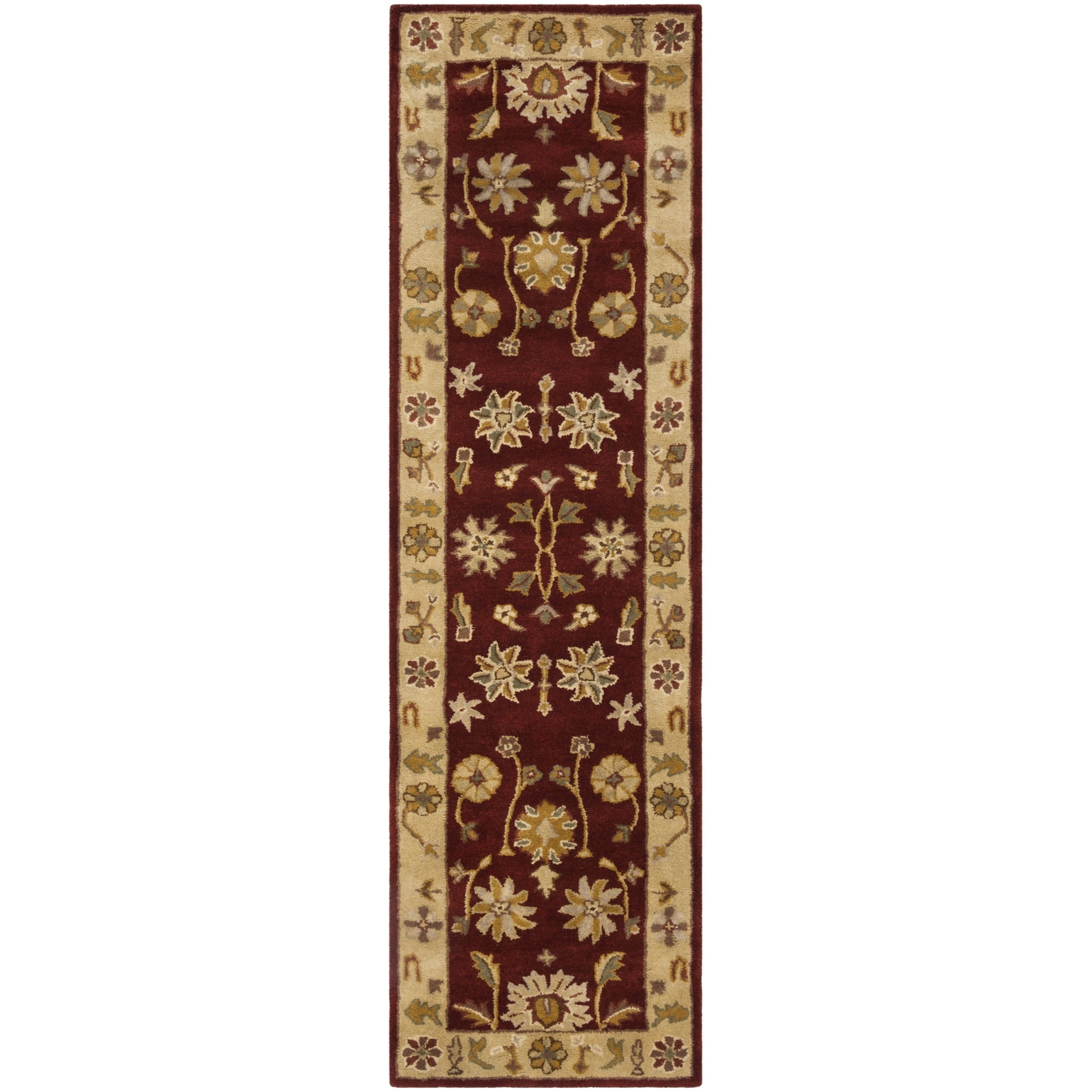 Handmade Heritage Kashan Burgundy/ Beige Wool Runner (23 X 12)