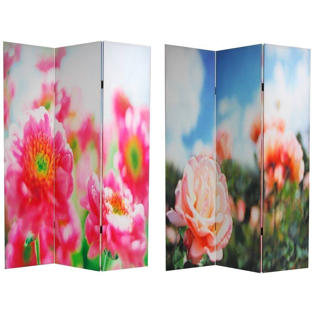 Handmade Canvas Double-sided Summer Flowers Room Divider (China)