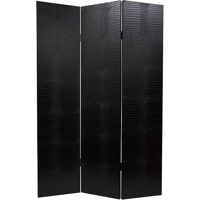 Handmade Wood and Faux Leather Black Crocodile Room Divider (China)