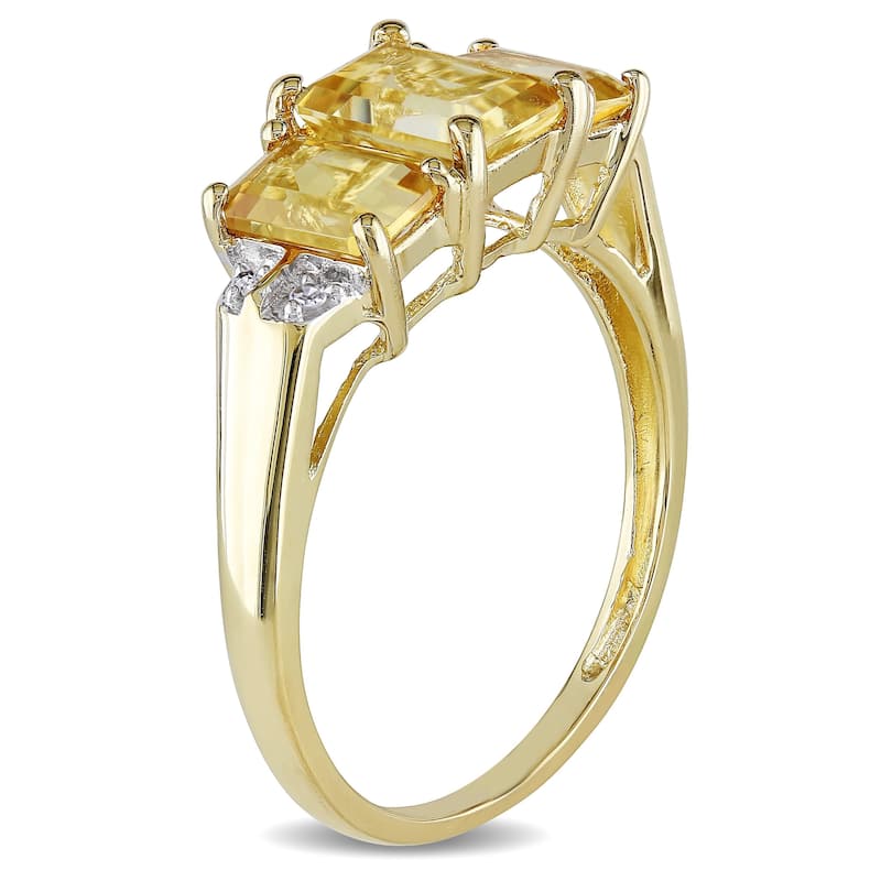 Miadora 10k Yellow Gold Emerald-cut Citrine Diamond Ring
