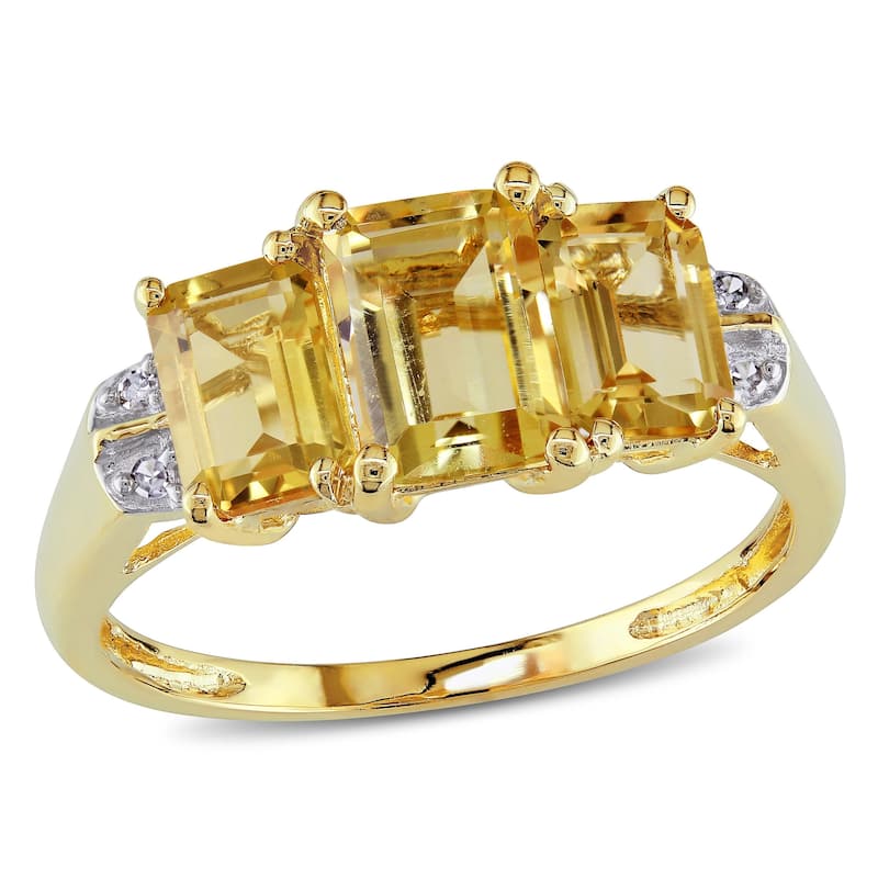 Miadora 10k Yellow Gold Emerald-cut Citrine Diamond Ring - 6