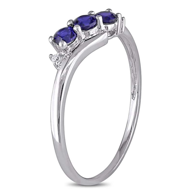 Miadora 10k White Gold Created Sapphire and Diamond Ring
