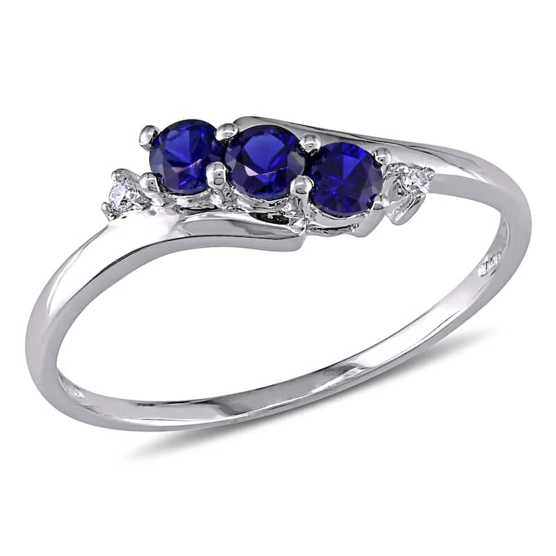 Miadora 10k White Gold Created Sapphire and Diamond Ring