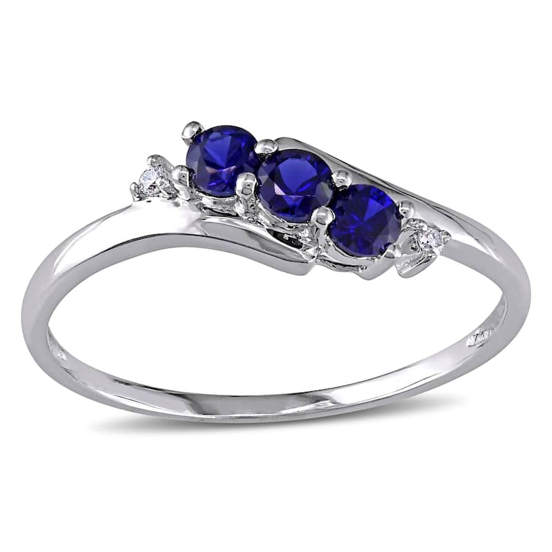 Miadora 10k White Gold Created Sapphire and Diamond Ring