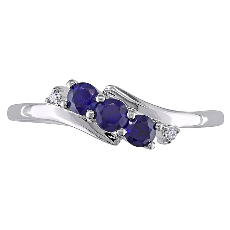 Miadora 10k White Gold Created Sapphire and Diamond Ring