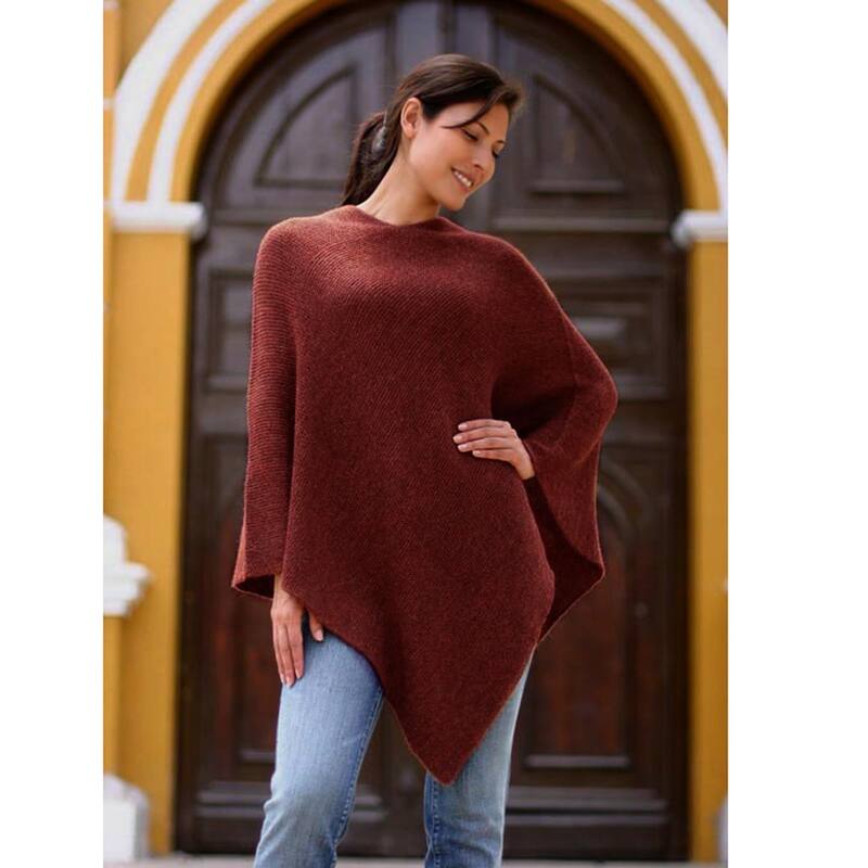 Handmade Solid Alpaca Wool Autumn Splendor Poncho (Peru)