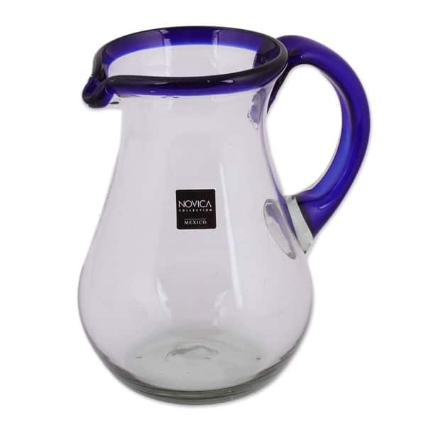 slide 7 of 7, NOVICA Glass Blue Grace Pitcher - 9.75*7.75 1 Piece