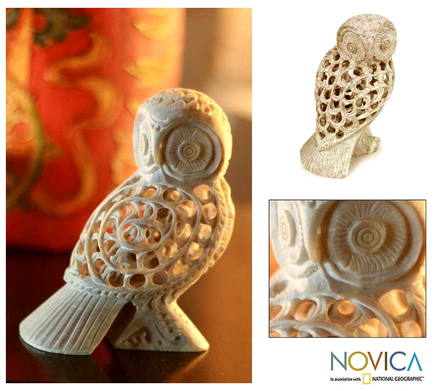 Soapstone Mother Owl Sculpture (india)