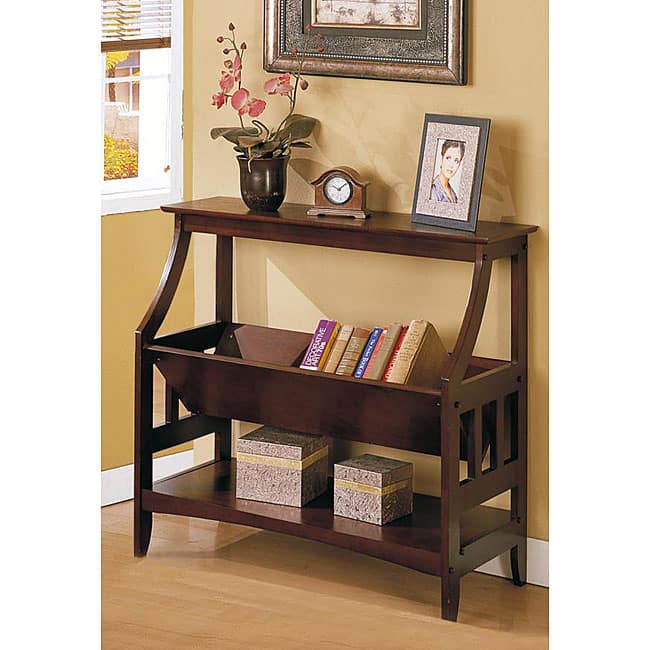 Three-shelf Walnut Brown Solid Wood Bookshelf