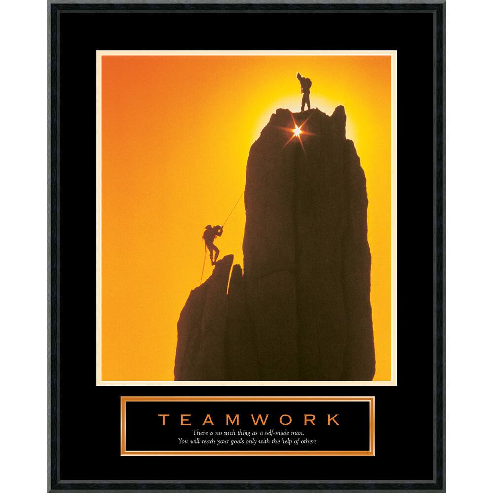 Teamwork Sunset Climbers Framed Art Print