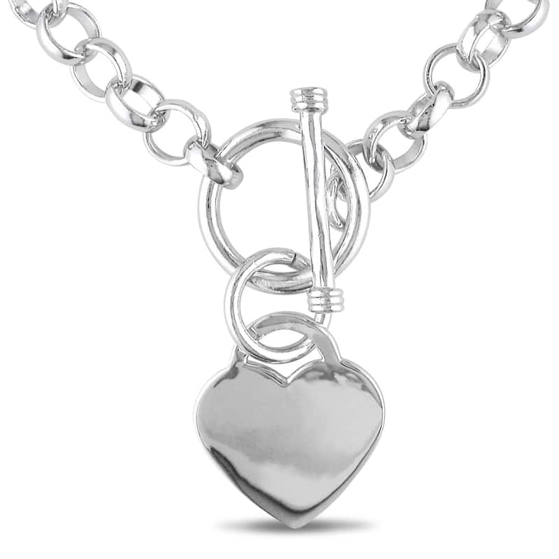 Miadora Sterling Silver Heart Toggle Necklace