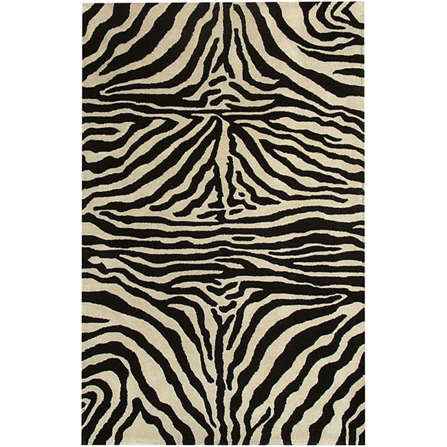 Nuloom Zebra Animal Pattern Black/ White Wool Rug (86 X 116)