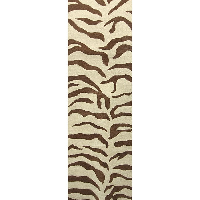 Nuloom Zebra Animal Pattern Brown/ Ivory Wool Rug (23 X 8)
