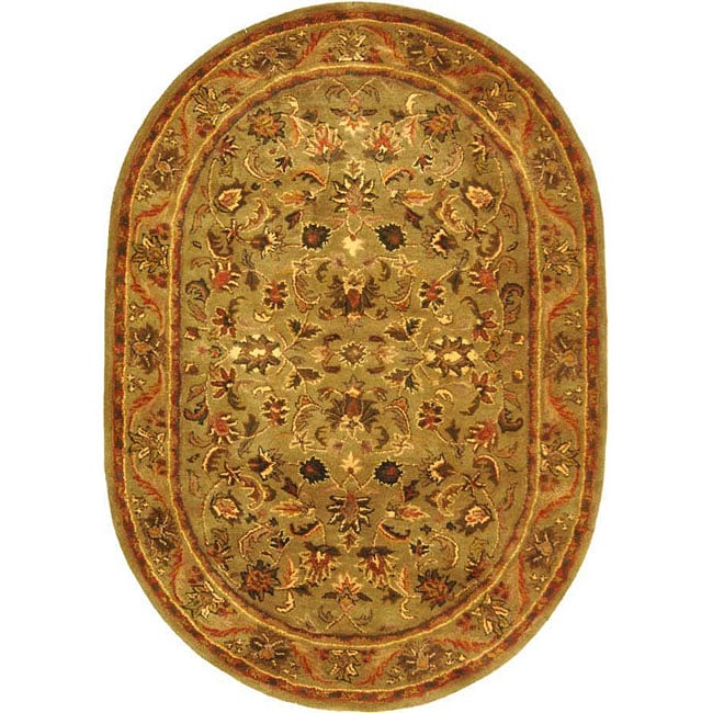 Handmade Antiquities Kasadan Olive Green Wool Rug (76 X 96 Oval)