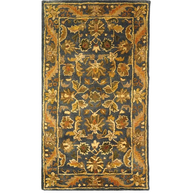 Handmade Exquisite Blue/ Gold Wool Runner (23 X 4)