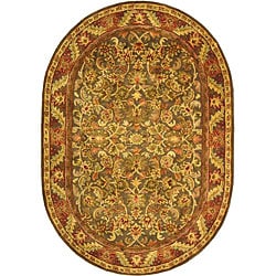 Handmade Kerman Charcoal Green Wool Rug (7'6 x 9'6 Oval) Safavieh Round/Oval/Square