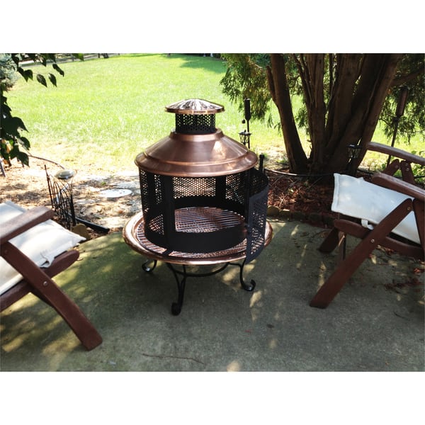 Shop Chiminea Copper Firepit Combo With Screen Overstock 3954925