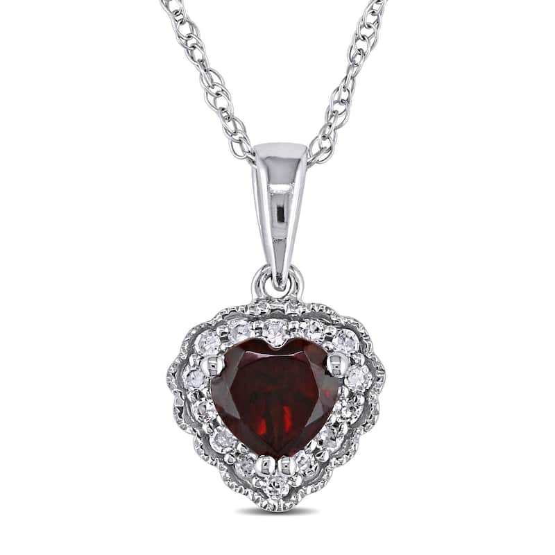 Miadora 10k Gold Garnet and Diamond Heart Necklace