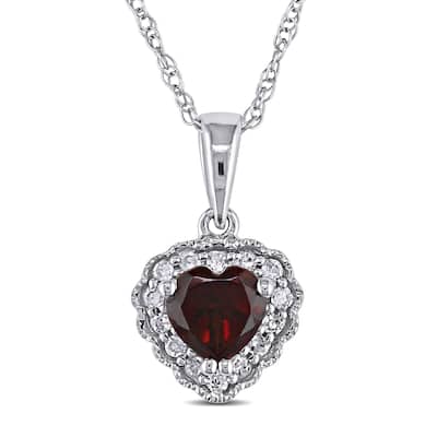 Miadora 10k Gold Garnet and Diamond Heart Necklace