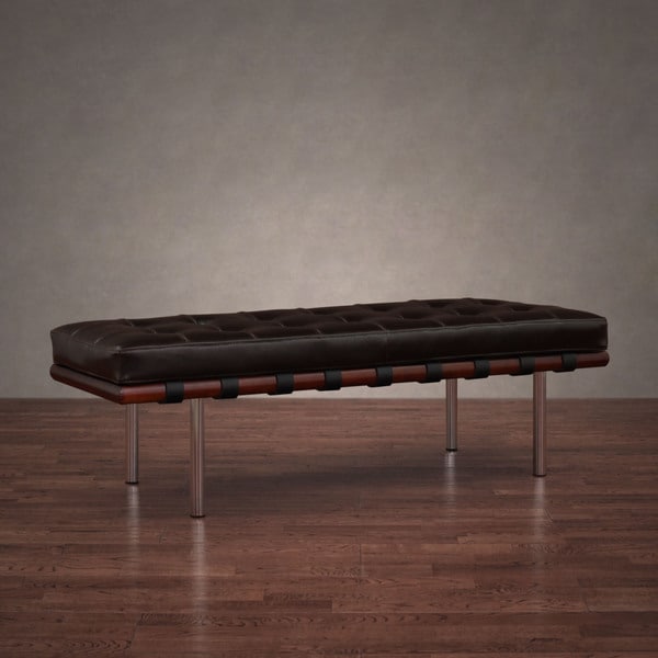 Andalucia brown leather and walnut wood bench free shipping ... Patio décor Andaluces
