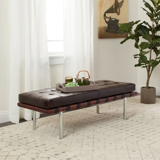 Strick & Bolton Andalucia Brown Leather and Walnut Wood Bench