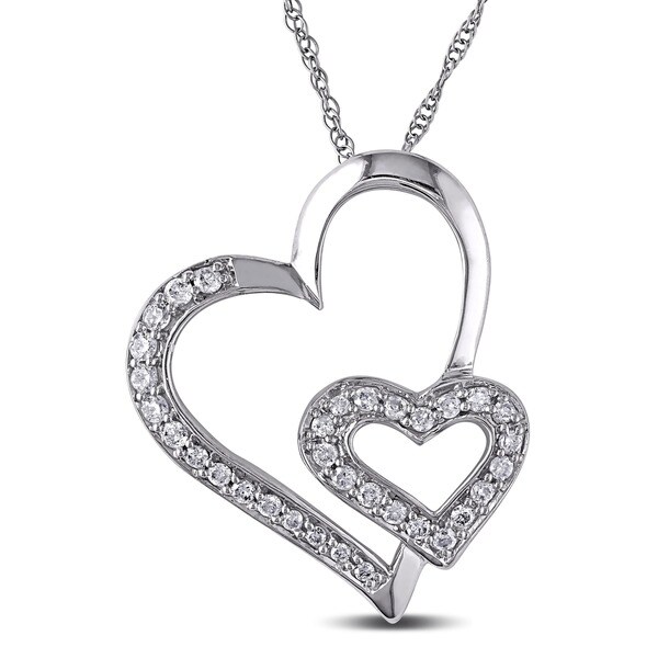 Shop Miadora 10k White Gold 1/4ct TDW Diamond Hearts Necklace - Free ...