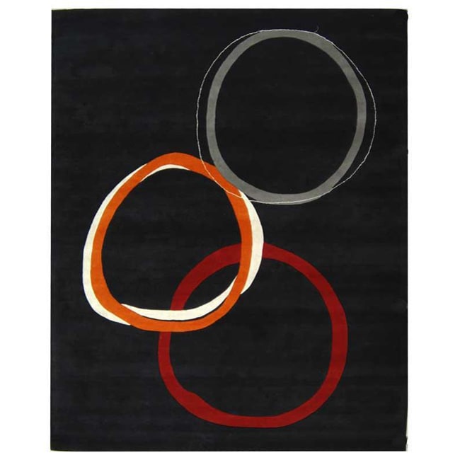 Handmade Soho Circles Charcoal Grey N. Z. Wool Rug (96 X 136)