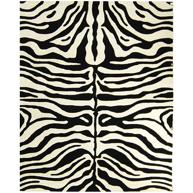 Safavieh Handmade Soho Zebra Print Charcoal/ Beige N. Z. Wool Rug - 7'6 x 9'6