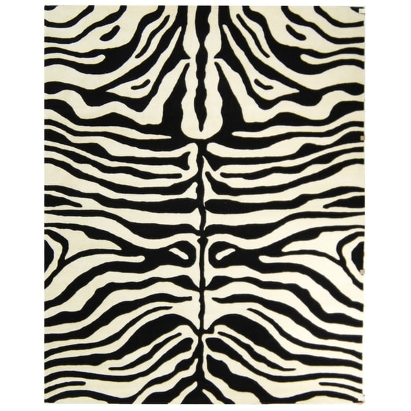 Safavieh Handmade Soho Zebra Print Charcoal/ Beige N. Z. Wool Rug - 7'-6" x 9'-6"