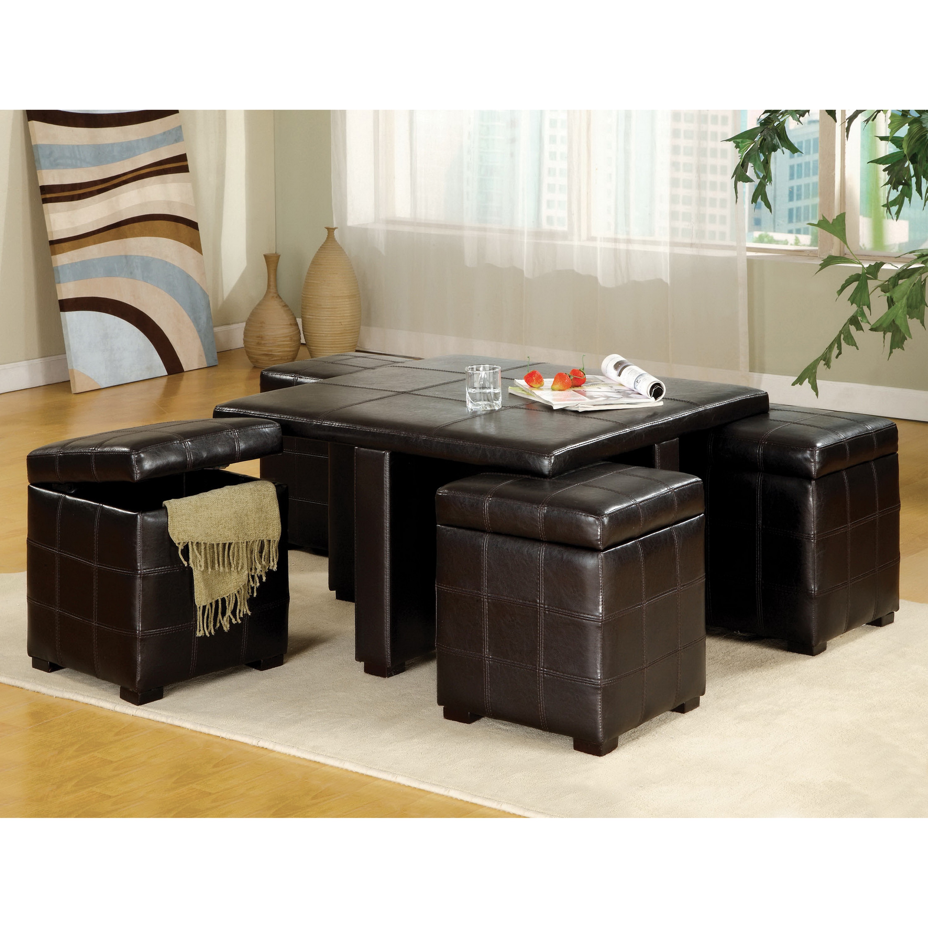 Furniture Of America Espresso 5 Piece Tail Table And Ottoman Set Furniture Of America Espresso 5 Piece Tail Table And Ottoman Set