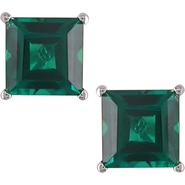 Miadora 10k White Gold Created Emerald Solitaire Earrings  