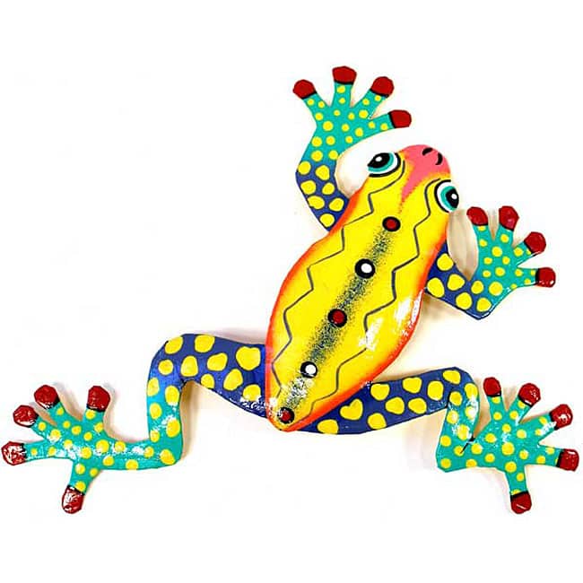 Recycled Oil Drum Yellow Frog Wall Art , Handmade in Haiti