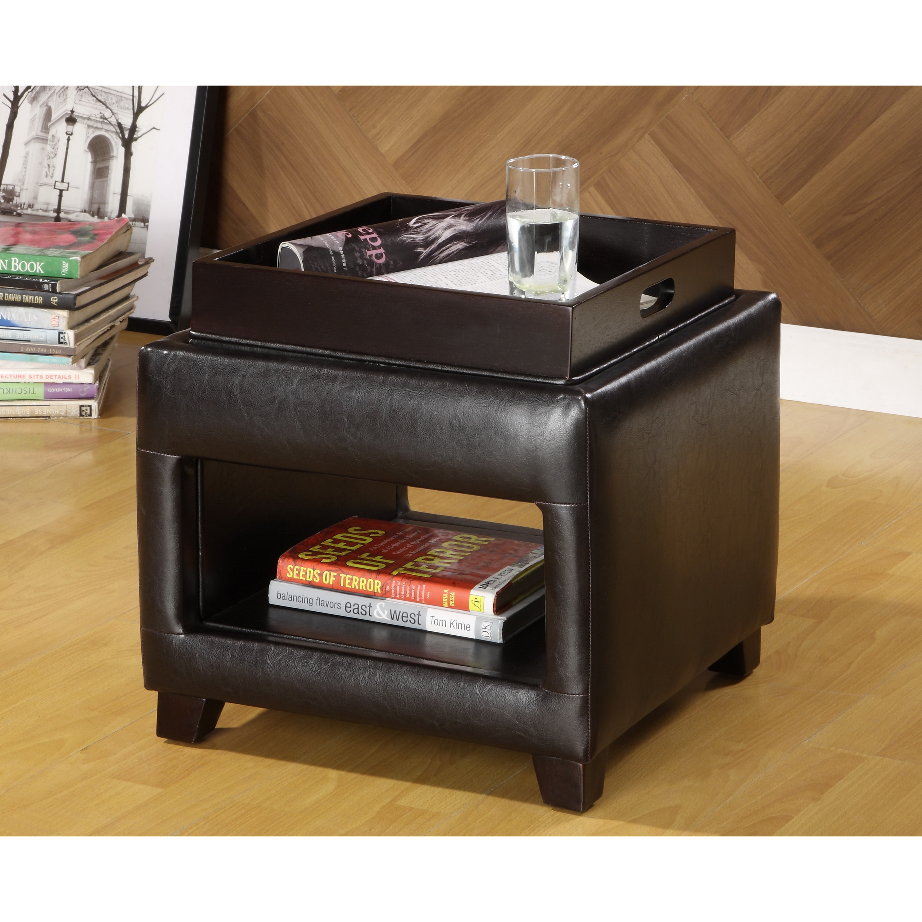 Furniture Of America Lorraine Petite Vanity Ottoman With Flip top Trays