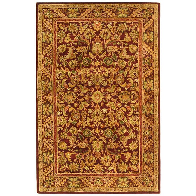 Handmade Exquisite Wine/ Gold Wool Rug (5 X 8)