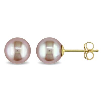 Miadora 14k Gold Pink Cultured Freshwater Pearl Earrings (7-7.5 mm)