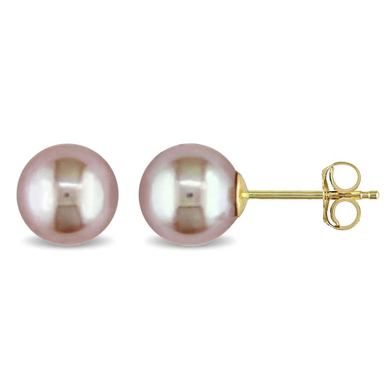 Miadora 14k Gold Pink Cultured Freshwater Pearl Earrings (7-7.5 mm)