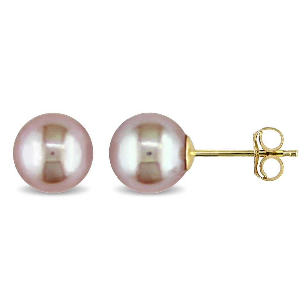 Miadora 14k Gold Pink Cultured Freshwater Pearl Earrings (7-7.5 mm)
