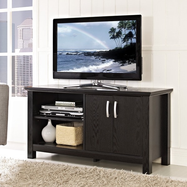 Shop 44-inch Black Wood TV Stand - Overstock - 3990776