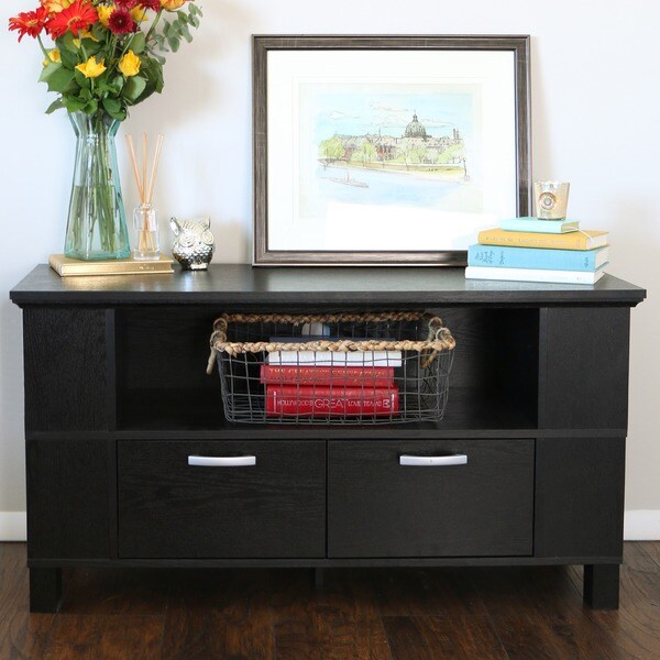 Contemporary Black Wood 44-Inch TV Stand